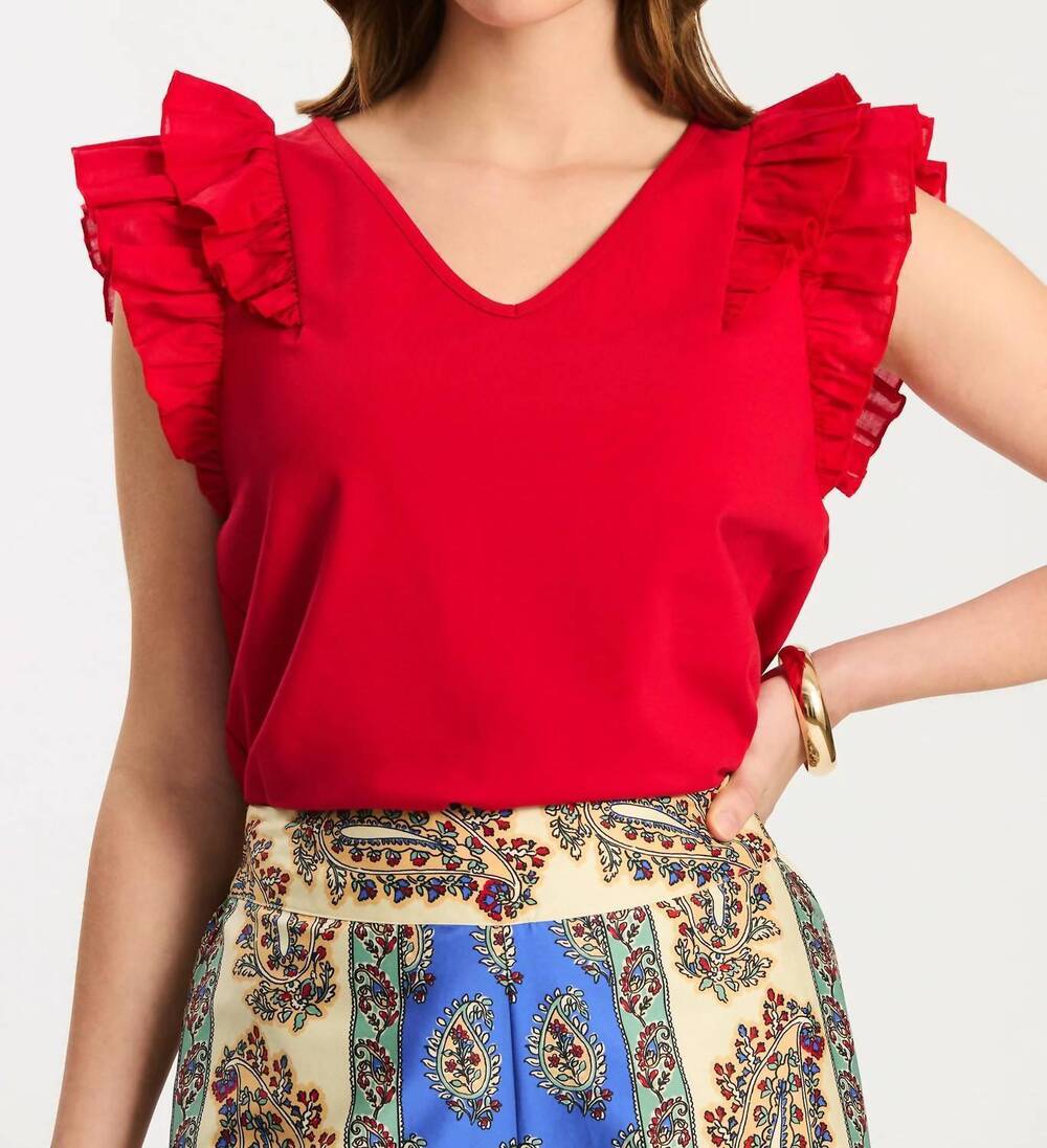 NEW TYLER BOE emerson ruffle tee in red